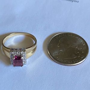 14k rhodolite garnet with diamonds ring